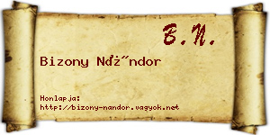 Bizony Nándor névjegykártya